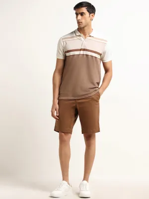 WES Casuals Brown Solid Relaxed Fit Cotton Blend Mid Rise Shorts