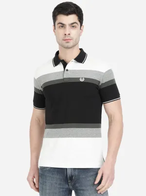 White & Black Striped Slim Fit Polo T-Shirt | Greenfibre