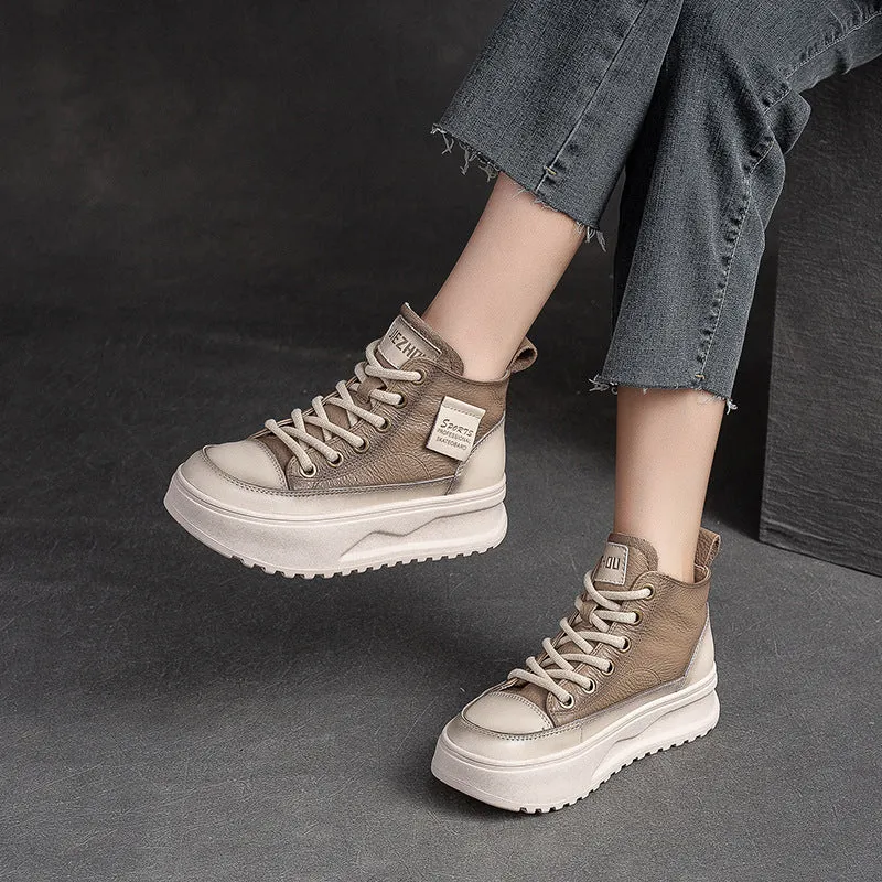 Women Fashion Leather Thick Soled High Top Skate Shoes