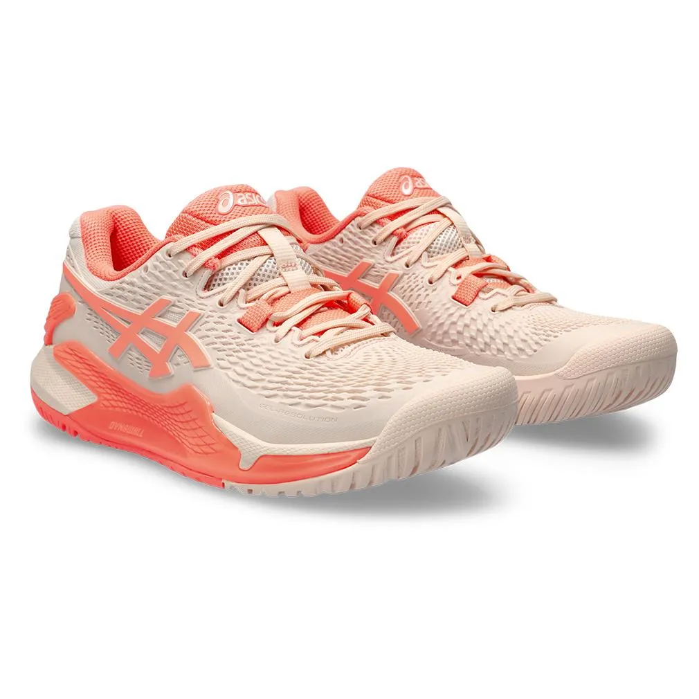 Women's Gel-Resolution 9 Tennis Shoes Pearl Pink and Sun Coral