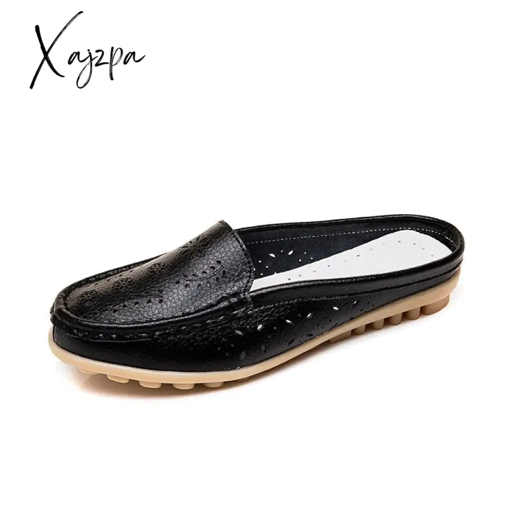 Xajzpa - Flats Women's Shoes Summer Genuine Leather Moccasins Women Loafers Cut-outs Closed-toe Slippers Casual Shoes Woman Sandals